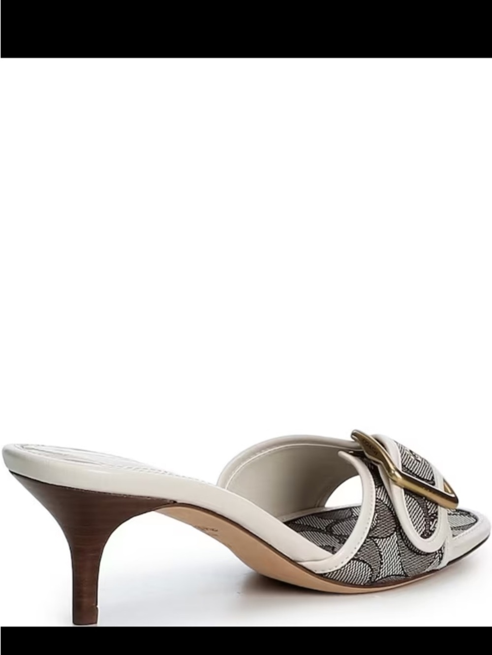 Coach Ivory and Brown Logo Slide Mule with Gold Buckle